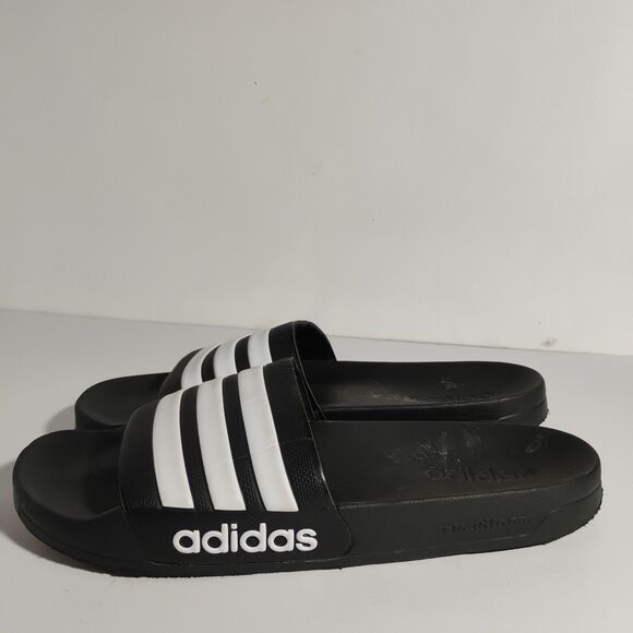 Adidas cloudfoam triple stripe black and white slides slip ons sandals men's 11 - Picture 1 of 15